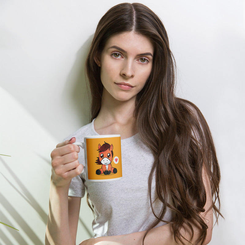Cute Cartoon Horse White Gllossy Mug