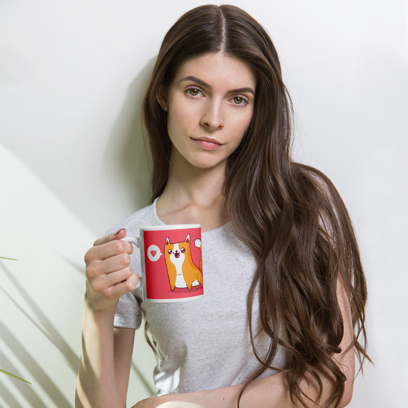Cute Cartoon Cat White Glossy Mug