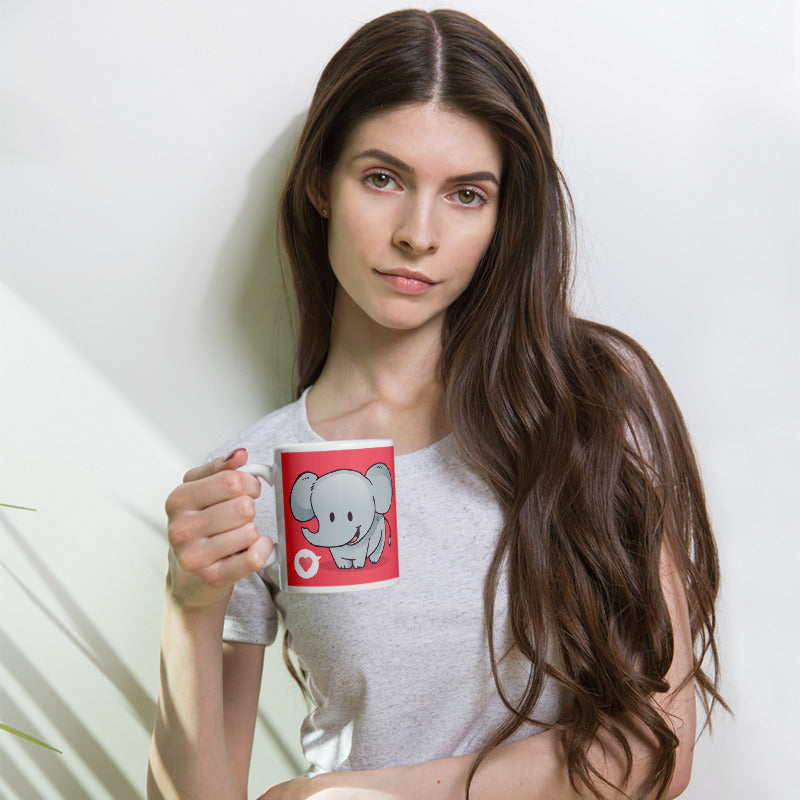 Cute Cartoon Elephant White Glossy Mug