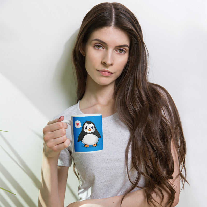 Cute Cartoon Pinguin White Glossy Mug