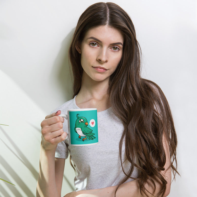 Cute Cartoon Bird White Glossy Mug