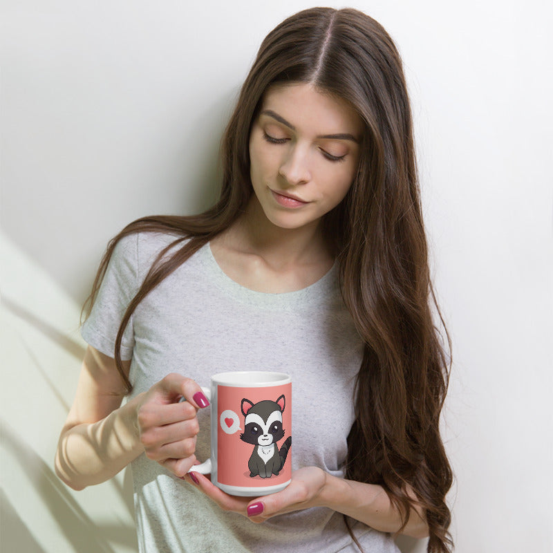 Cute Cartoon Racoon White Glossy Mug