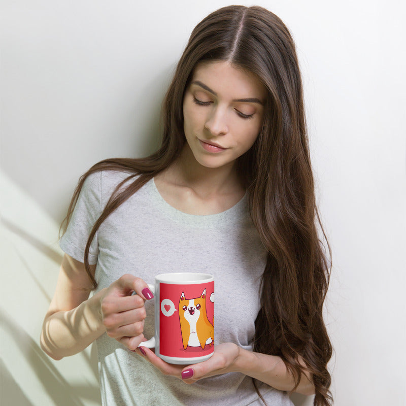Cute Cartoon Cat White Glossy Mug