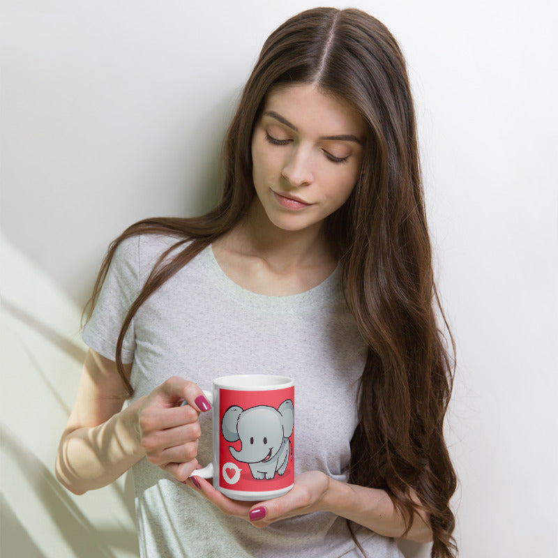 Cute Cartoon Elephant White Glossy Mug