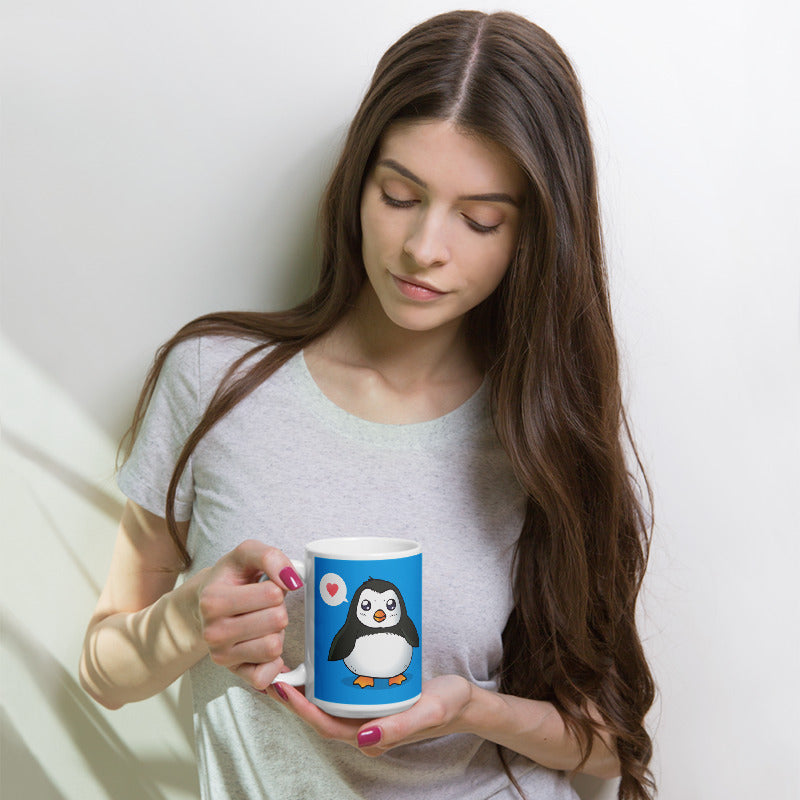 Cute Cartoon Pinguin White Glossy Mug
