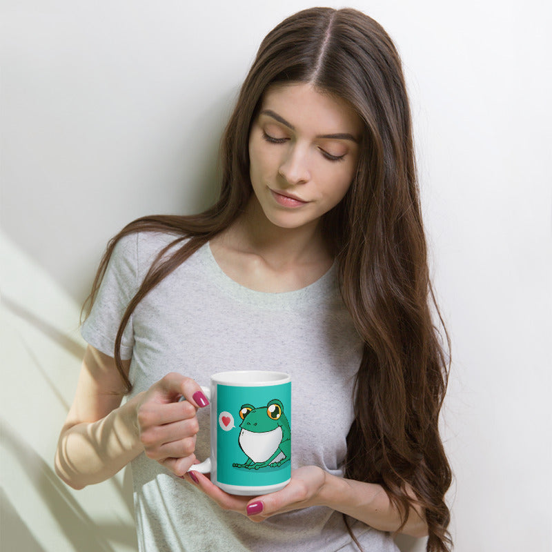 Cute Cartoon Frog White Glossy Mug