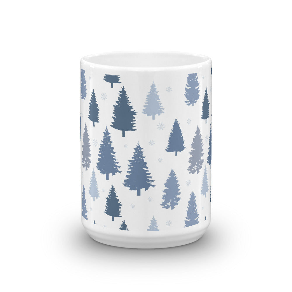 Pines and Snowflakes White Glossy Mug