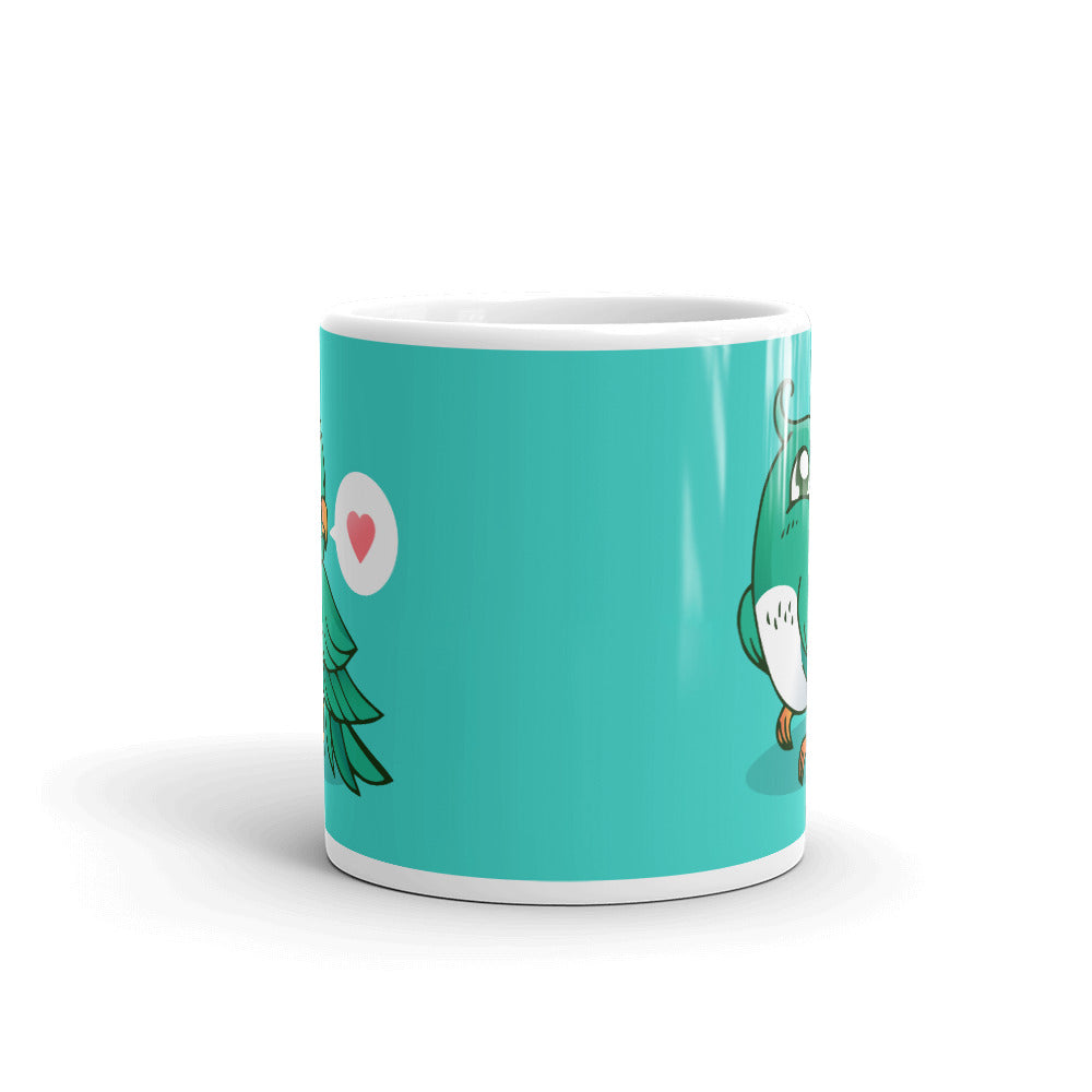 Cute Cartoon Bird White Glossy Mug