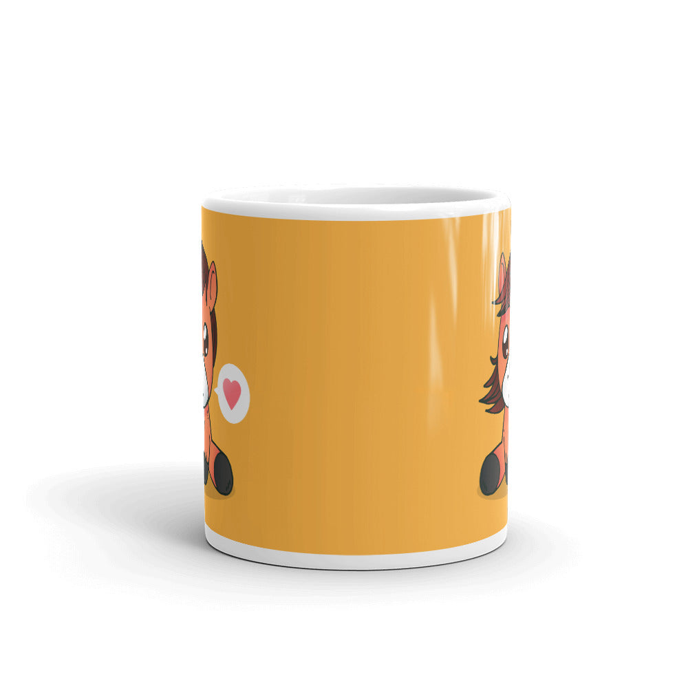 Cute Cartoon Horse White Gllossy Mug