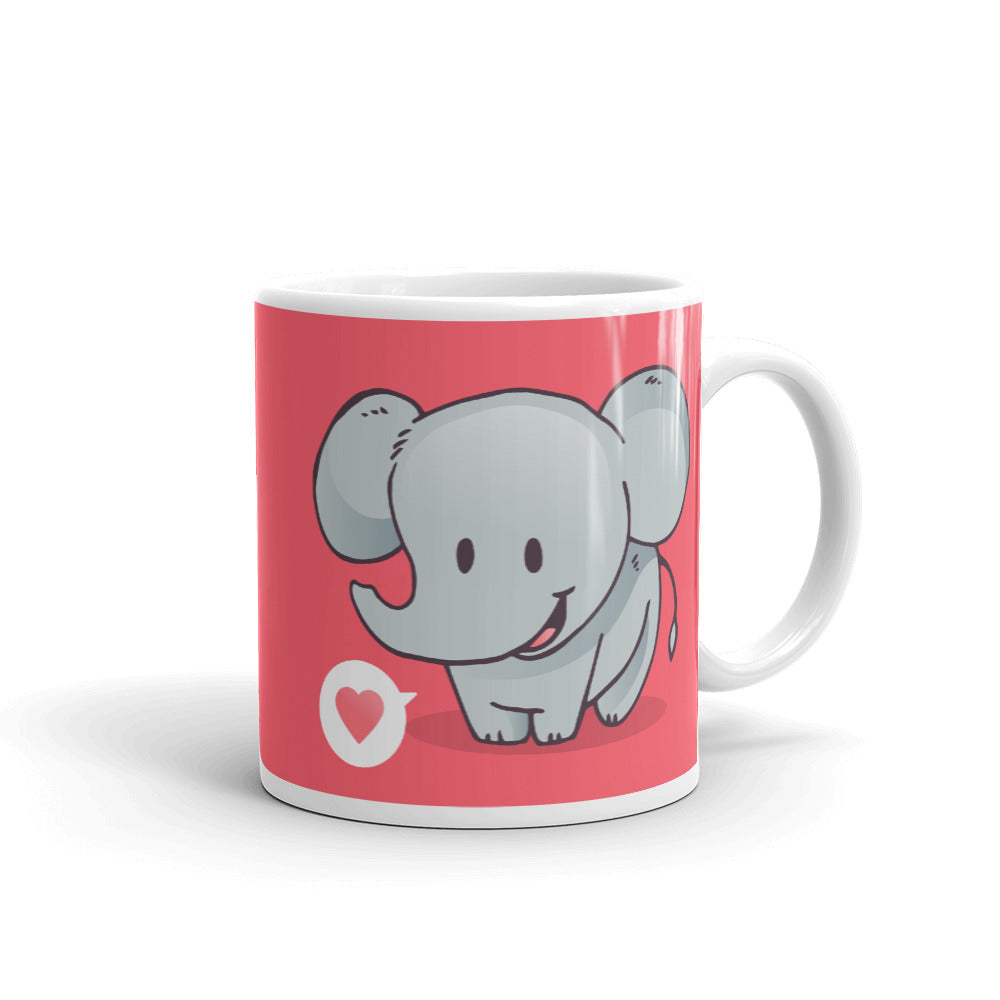 Cute Cartoon Elephant White Glossy Mug