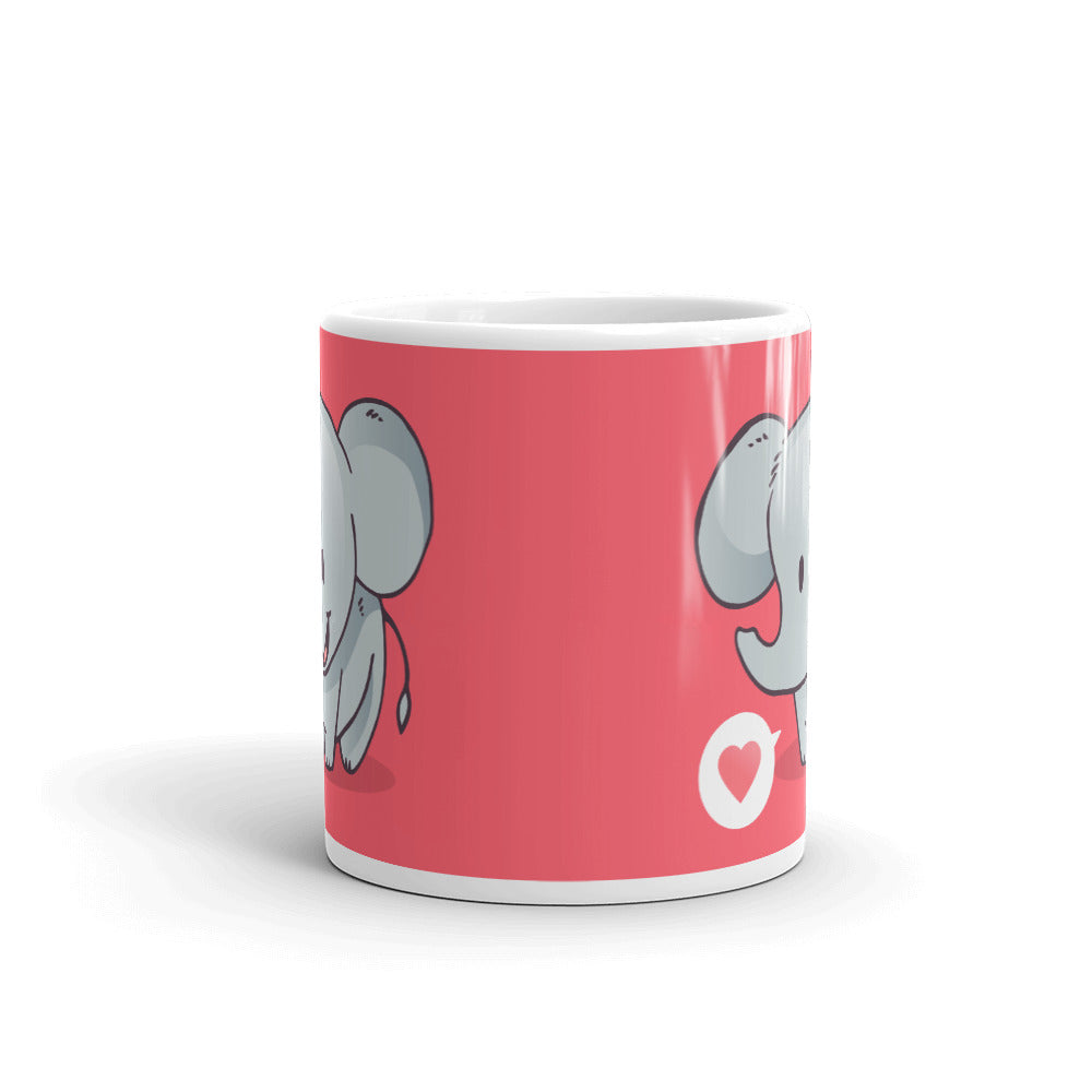 Cute Cartoon Elephant White Glossy Mug