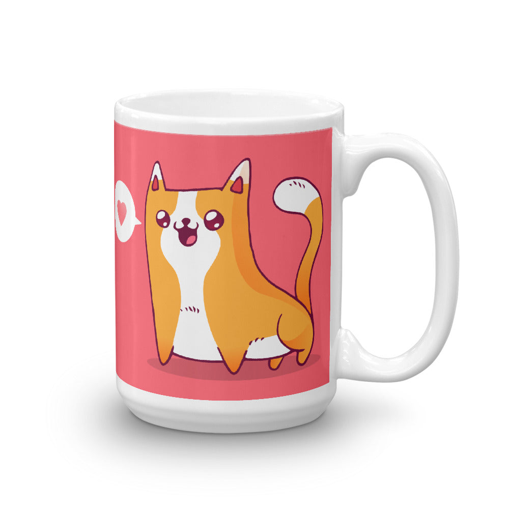 Cute Cartoon Cat White Glossy Mug