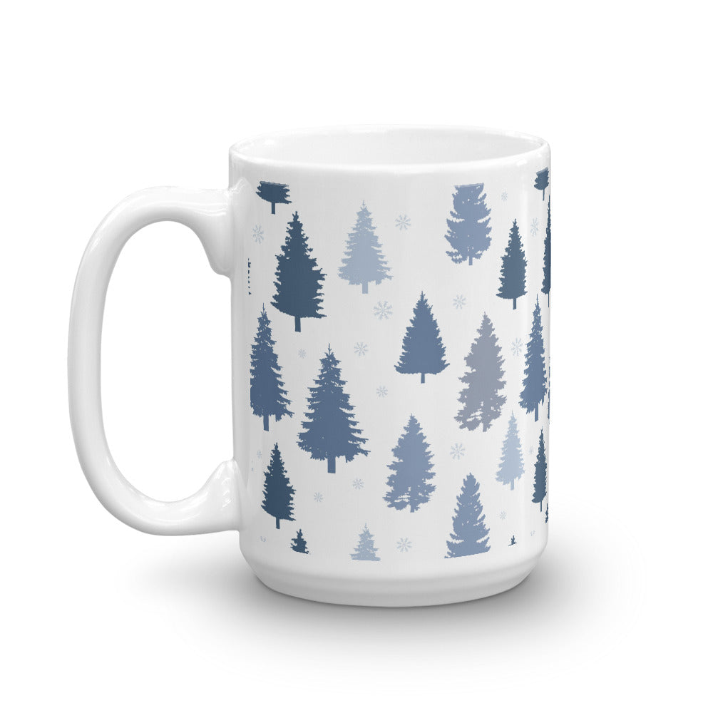 Pines and Snowflakes White Glossy Mug