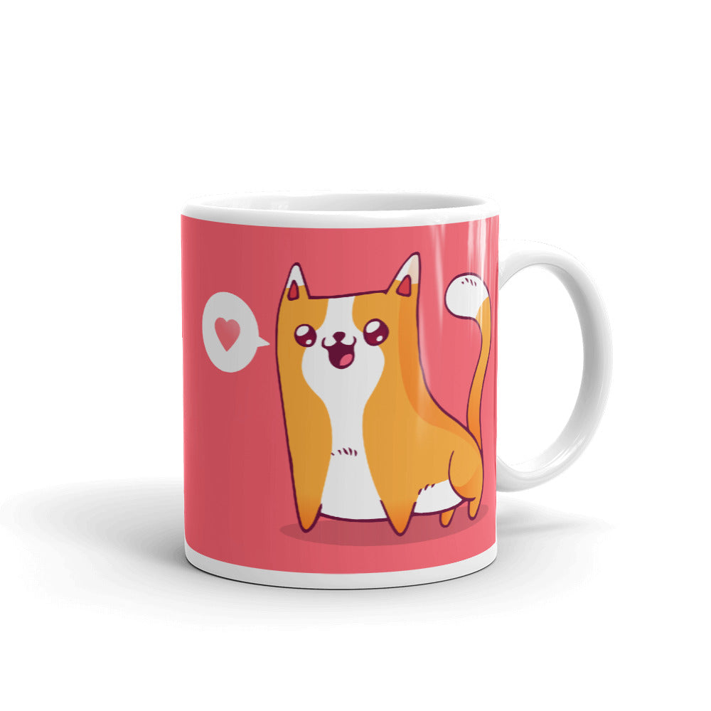 Cute Cartoon Cat White Glossy Mug