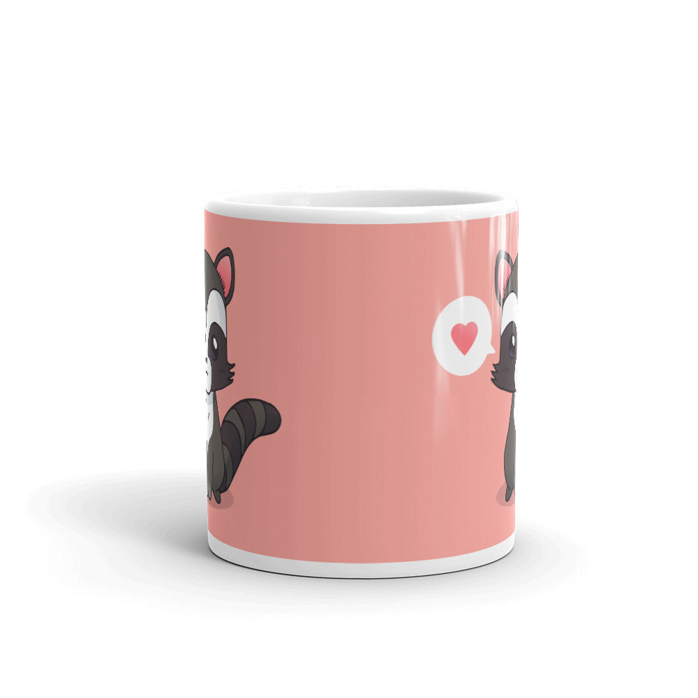 Cute Cartoon Racoon White Glossy Mug