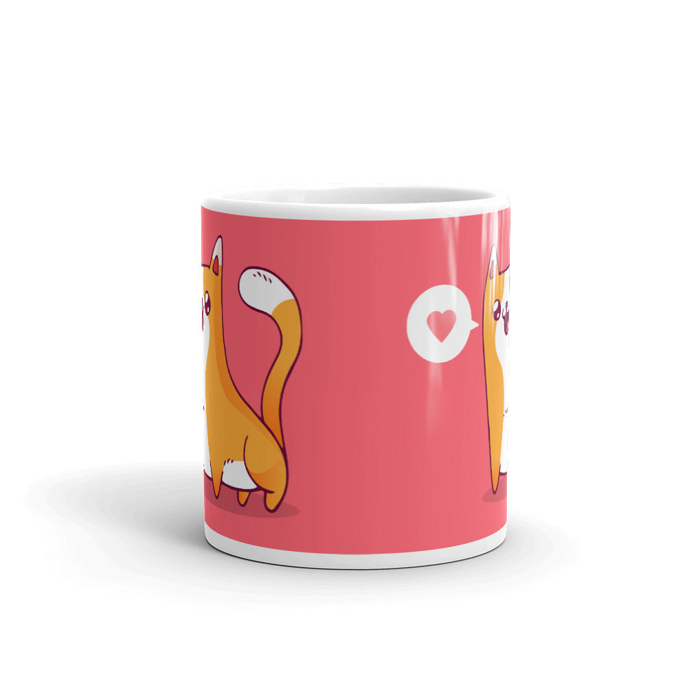 Cute Cartoon Cat White Glossy Mug