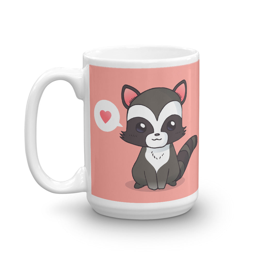 Cute Cartoon Racoon White Glossy Mug