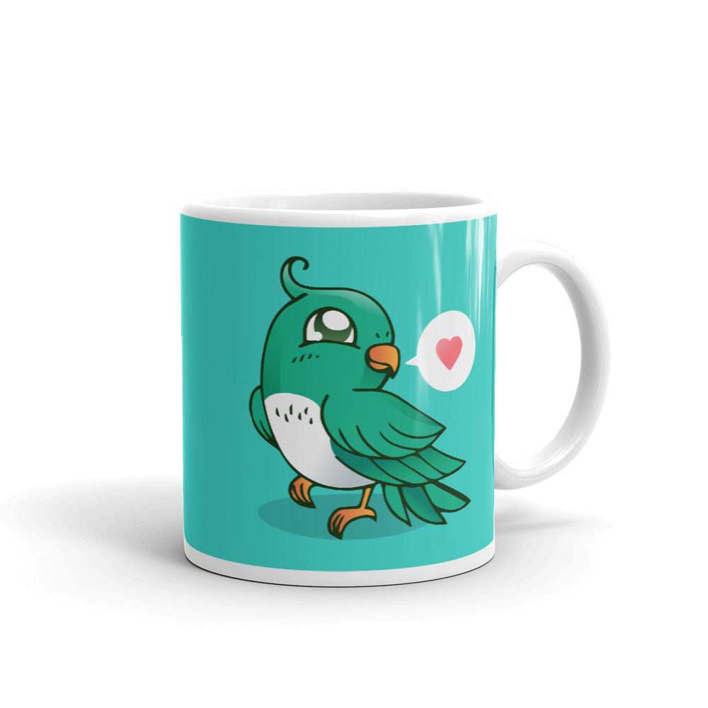 Cute Cartoon Bird White Glossy Mug