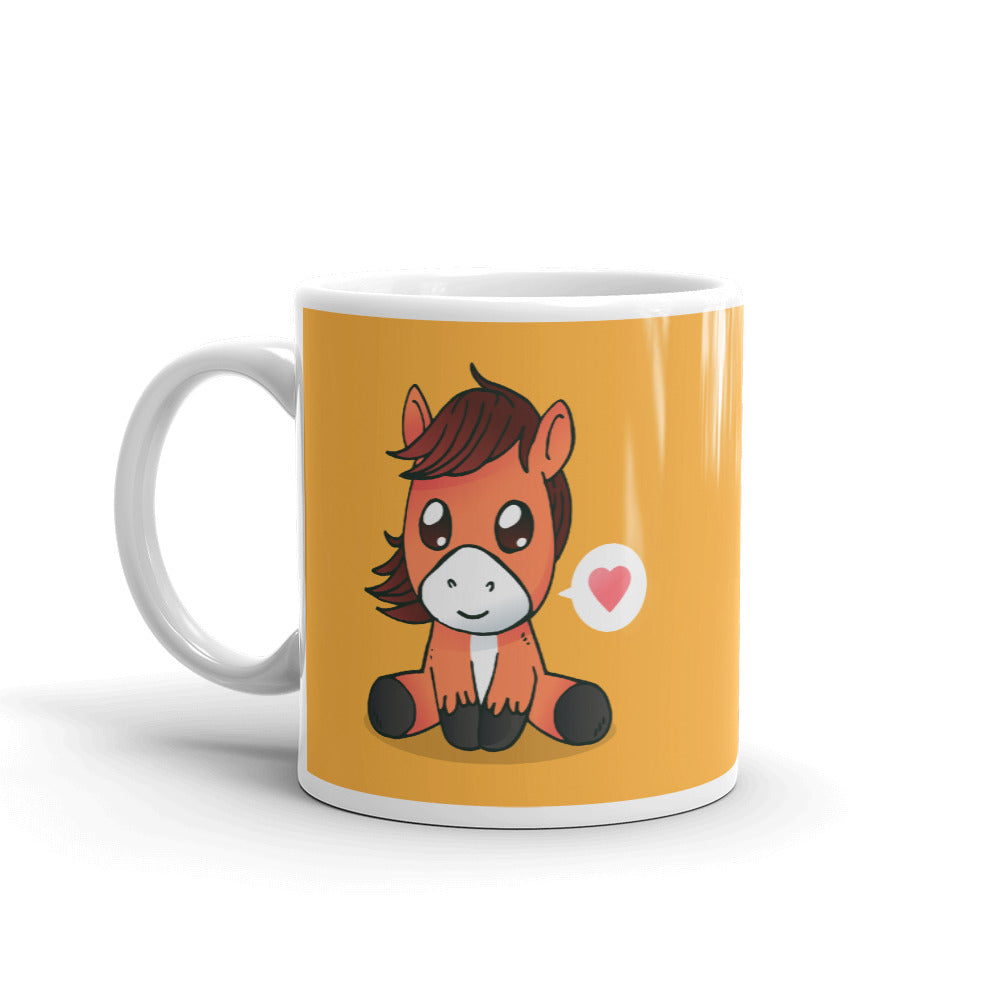 Cute Cartoon Horse White Gllossy Mug