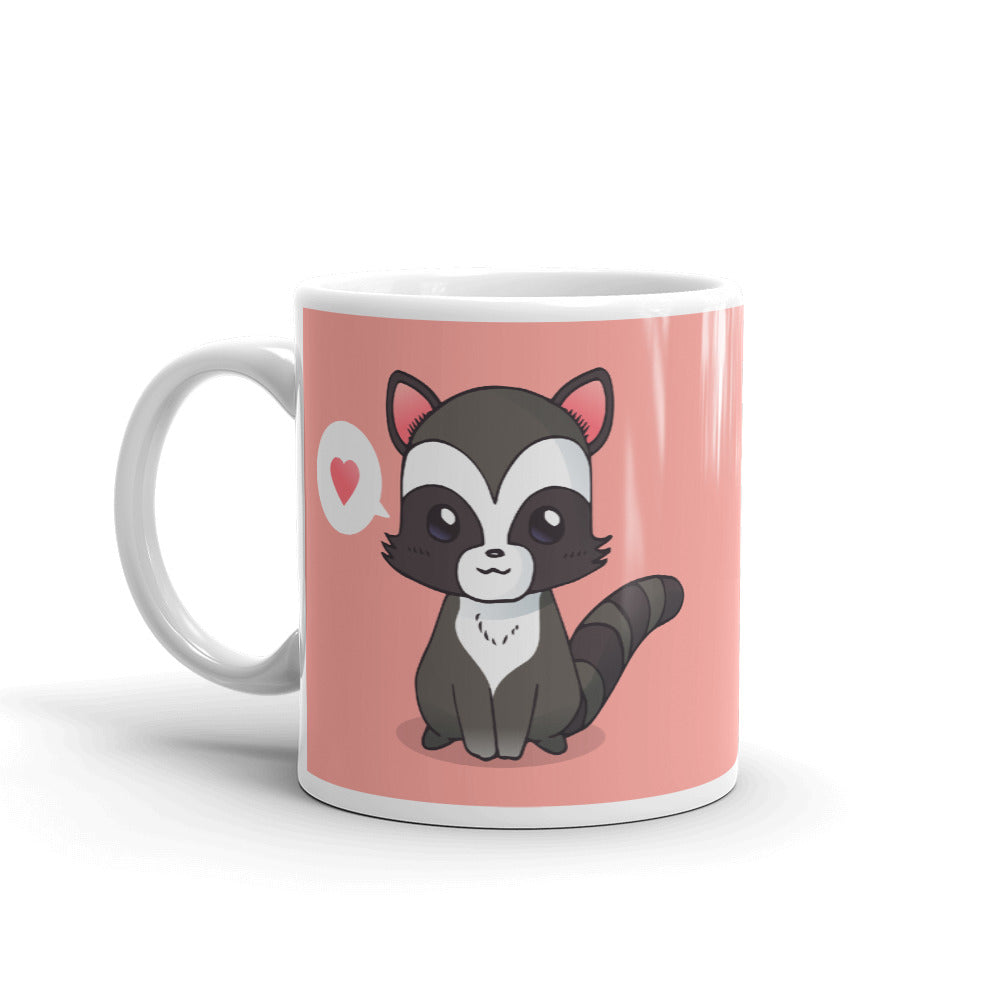 Cute Cartoon Racoon White Glossy Mug