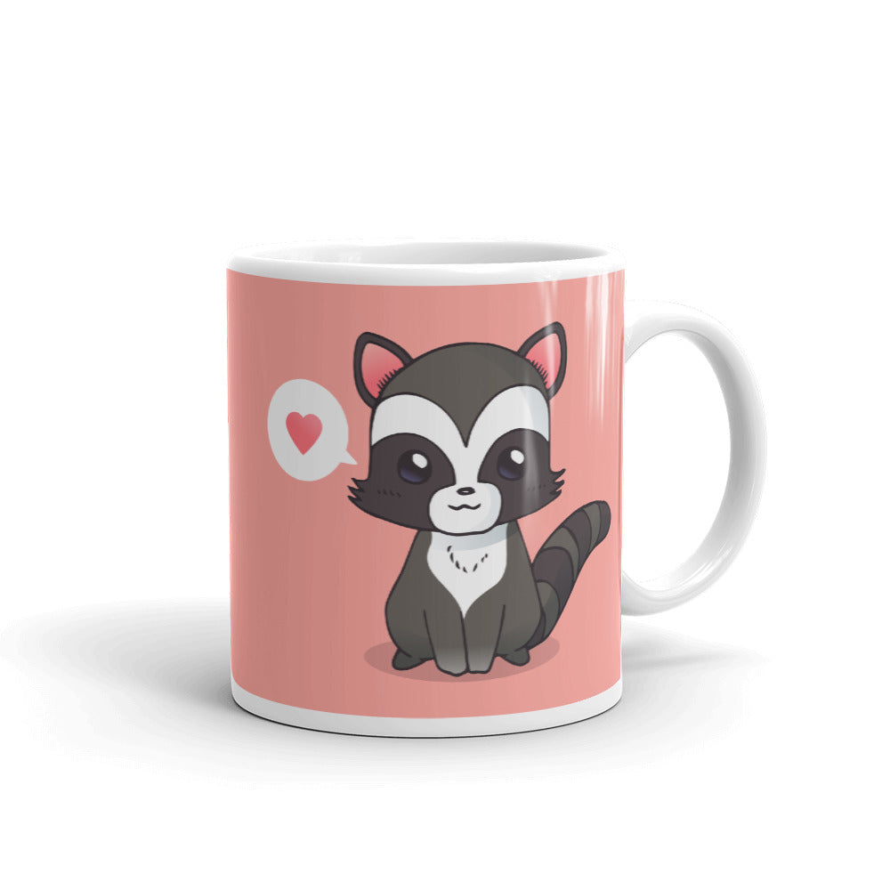 Cute Cartoon Racoon White Glossy Mug