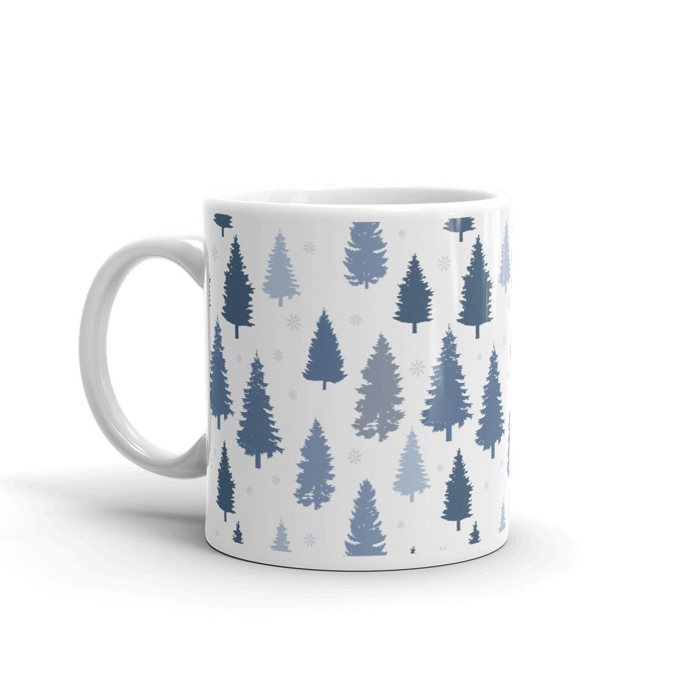 Pines and Snowflakes White Glossy Mug