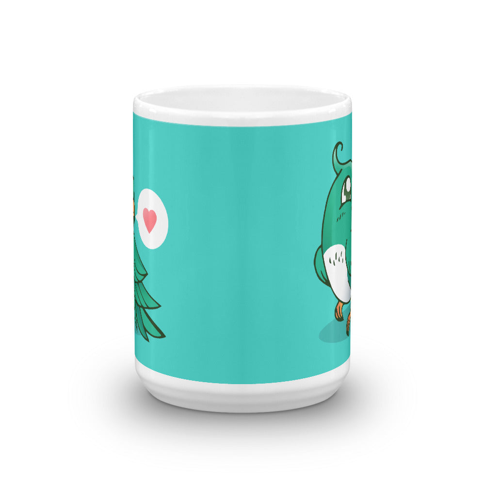 Cute Cartoon Bird White Glossy Mug