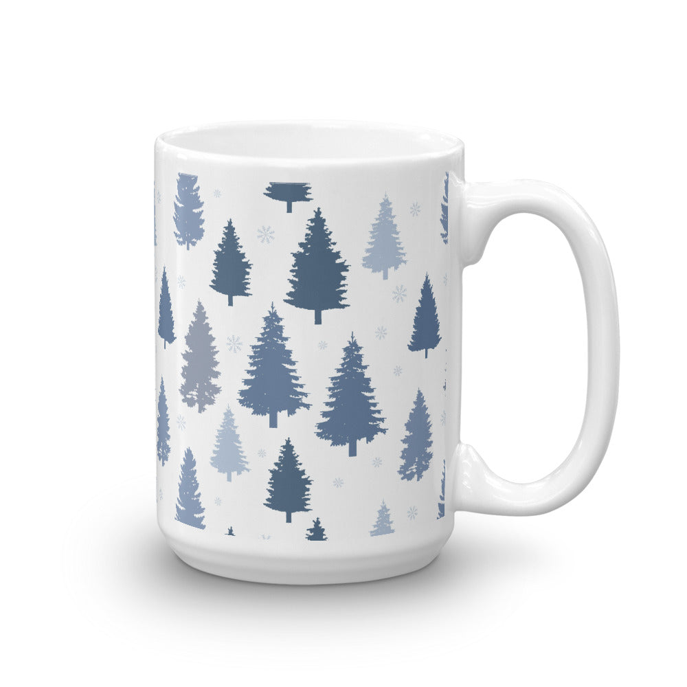 Pines and Snowflakes White Glossy Mug