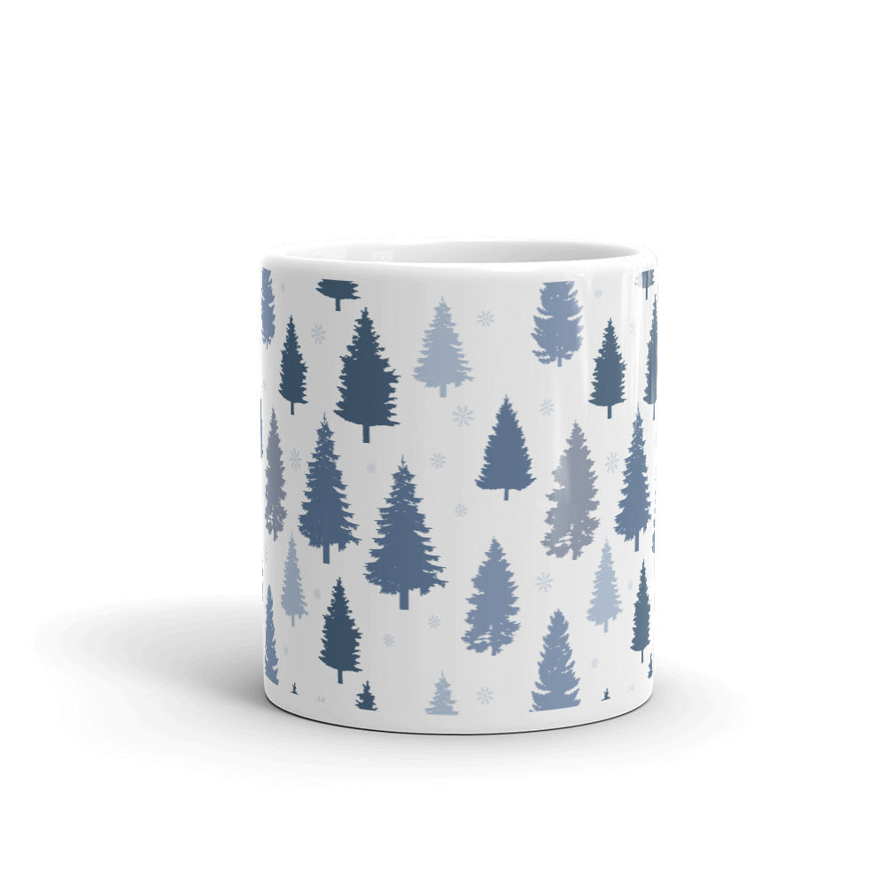 Pines and Snowflakes White Glossy Mug