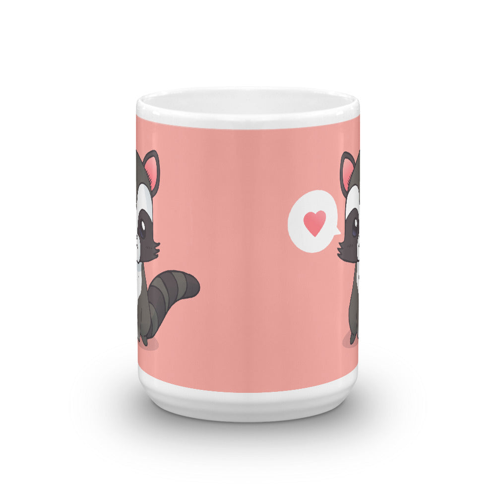 Cute Cartoon Racoon White Glossy Mug