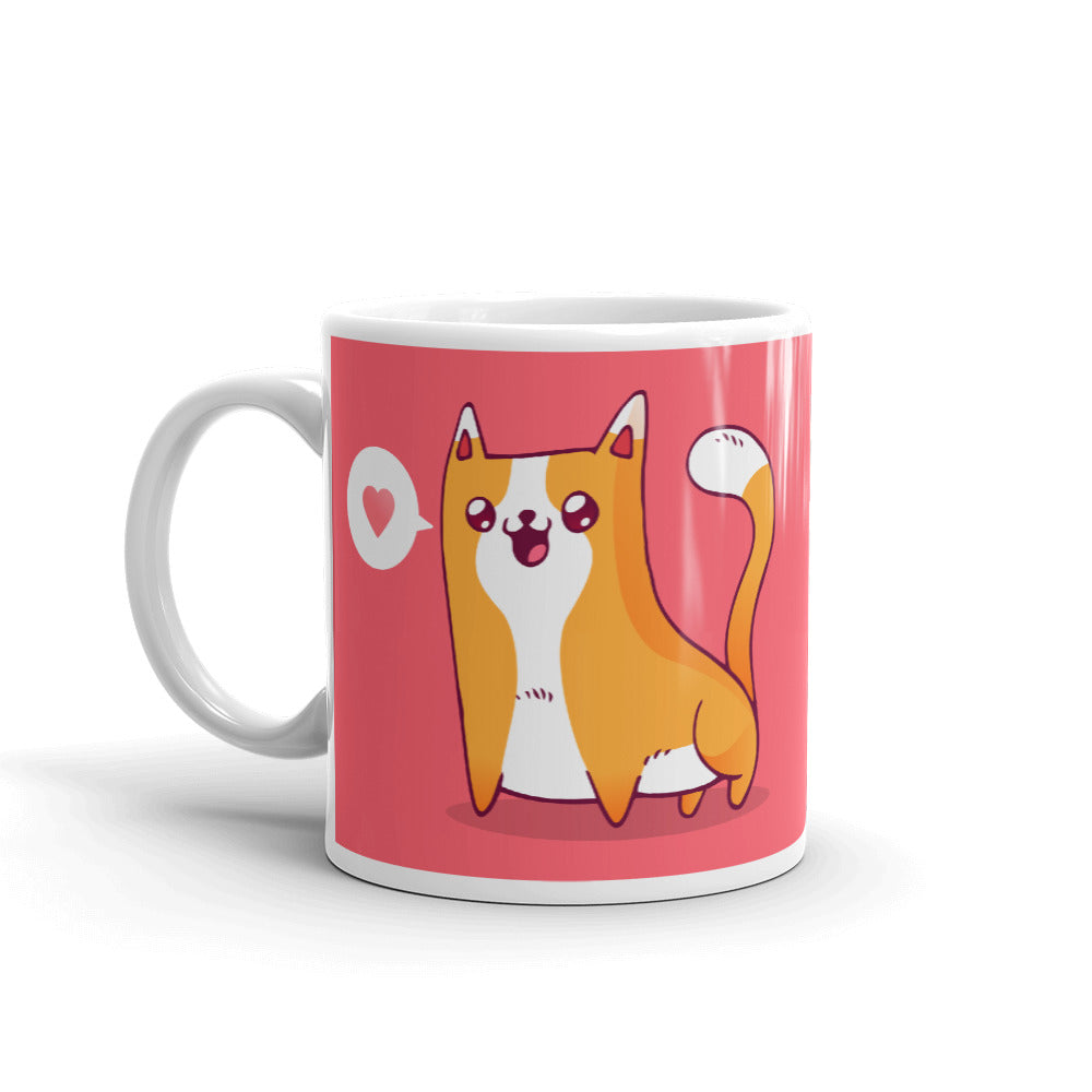 Cute Cartoon Cat White Glossy Mug