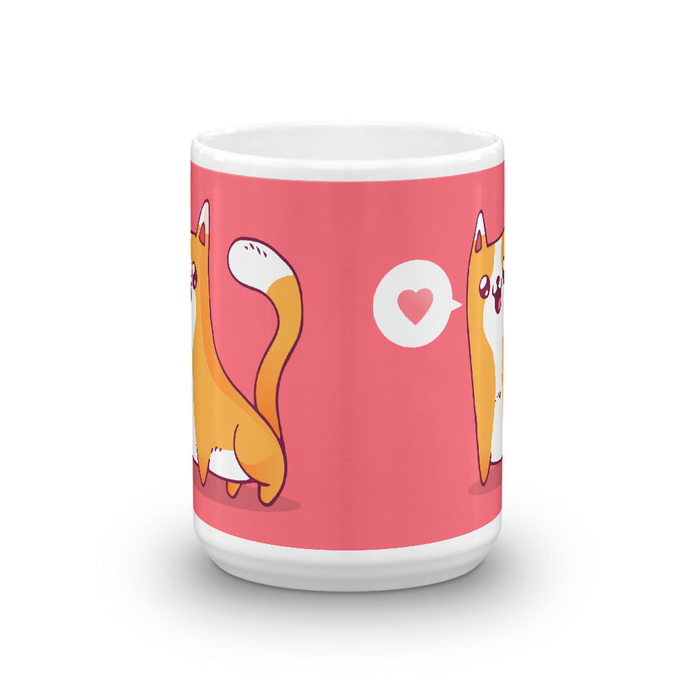 Cute Cartoon Cat White Glossy Mug