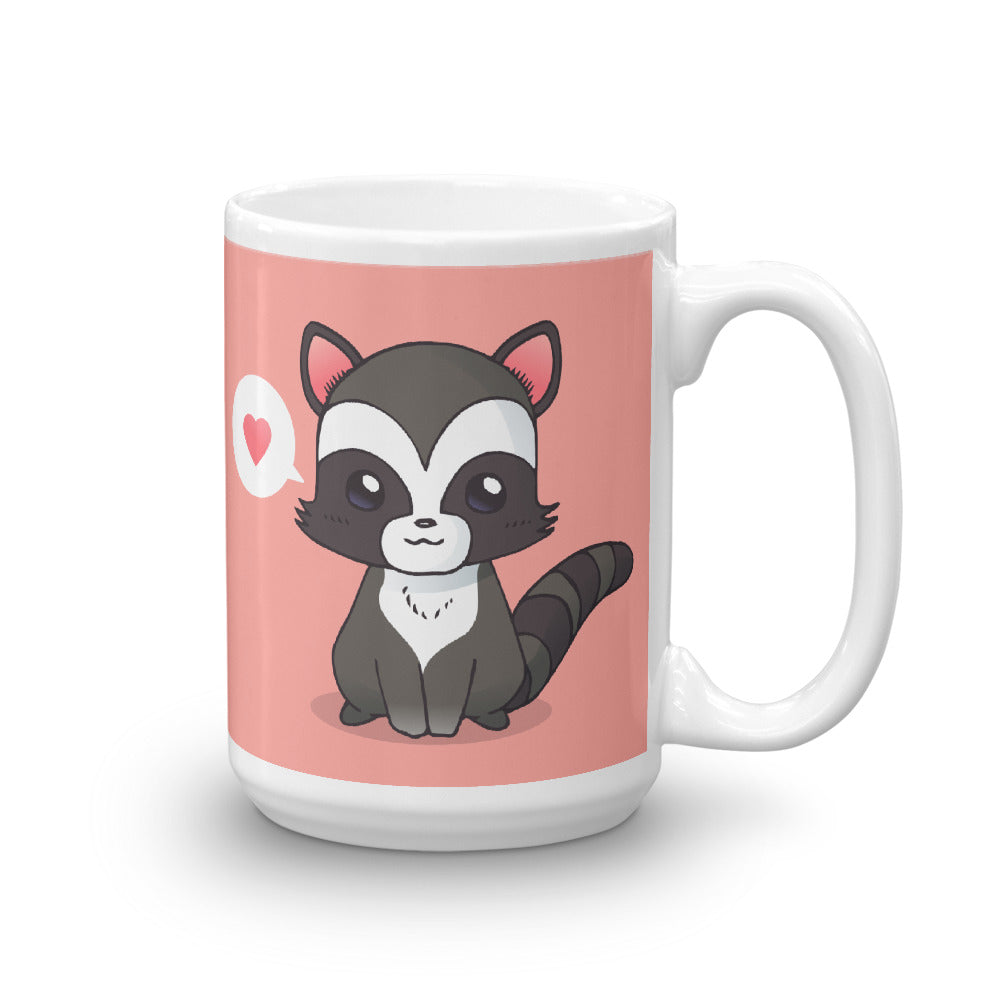 Cute Cartoon Racoon White Glossy Mug