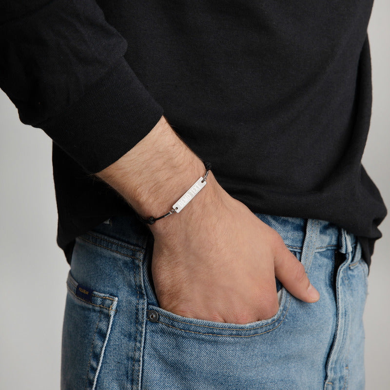 Custom Engraved Silver Bar String Bracelet