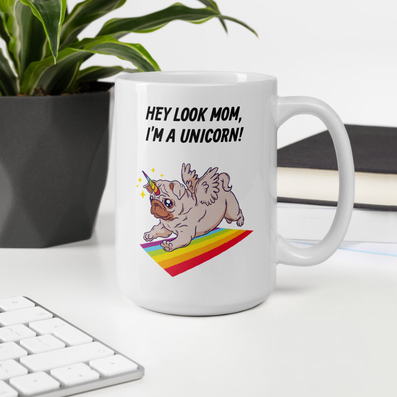 Pug Unicorn White Glossy Mug