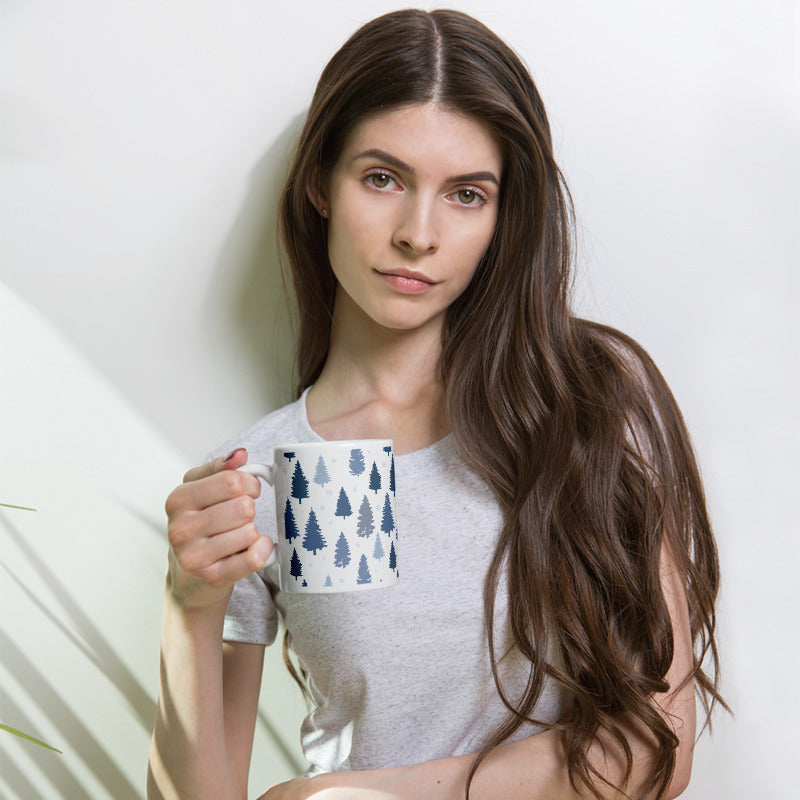 Pines and Snowflakes White Glossy Mug