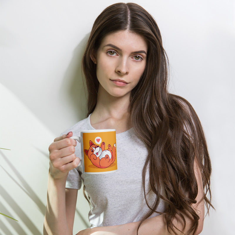 Cute Cartoon Puppy White Glossy Mug