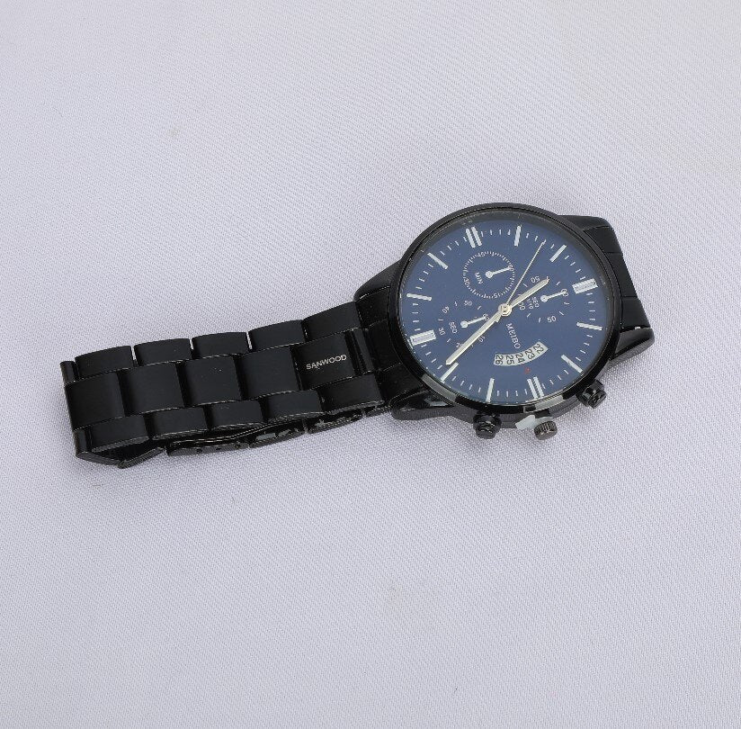 SANWOOD Simple Casual Men Business Steel Strap Buckle Date Quartz Analog Wrist Watch